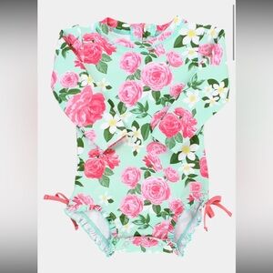 Ruffle Butts Roses Floral Long Sleeve Swimsuit 12-18m